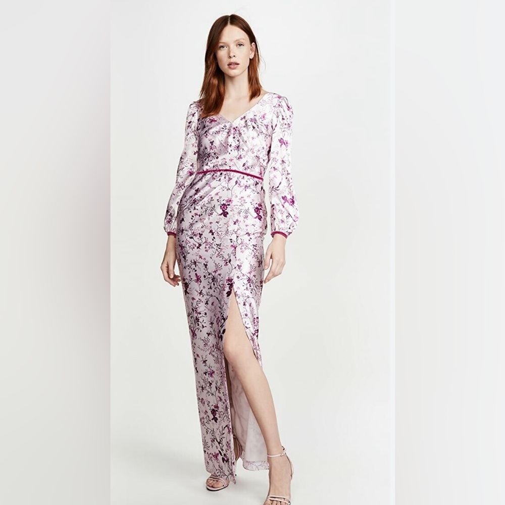 Marchesa Notte purple and pink satin dress.